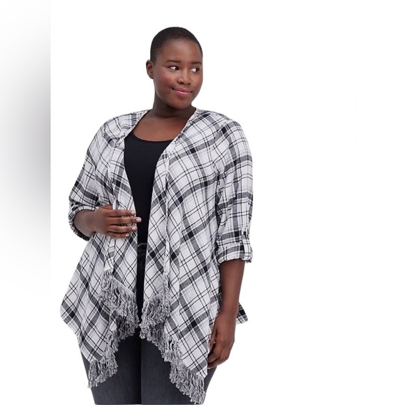 Torrid - Flannel Drape Fringe Hem 3rd Piece Sz 1/XL - Picture 1 of 7